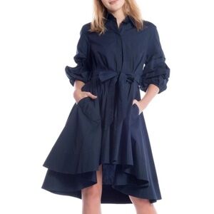 Gracia Navy Blue High-Low Shirt Dress